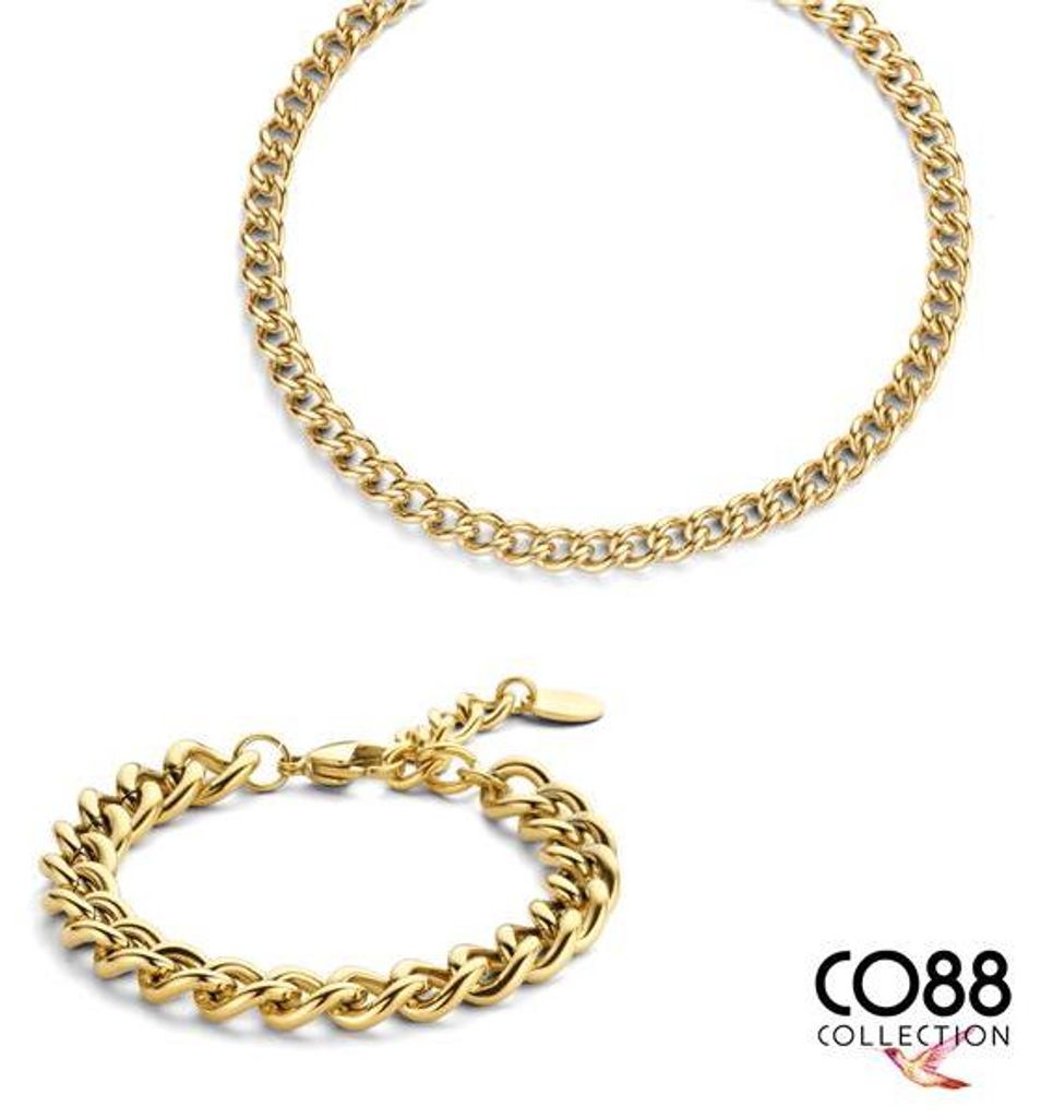 CO88 Collections 8CO-SET099 – Schmuck-Set aus Stahl – Kette mit Armband – Gourmet-Stil – 9 mm breit – Kette 40+7 cm – Armband 19 cm –...