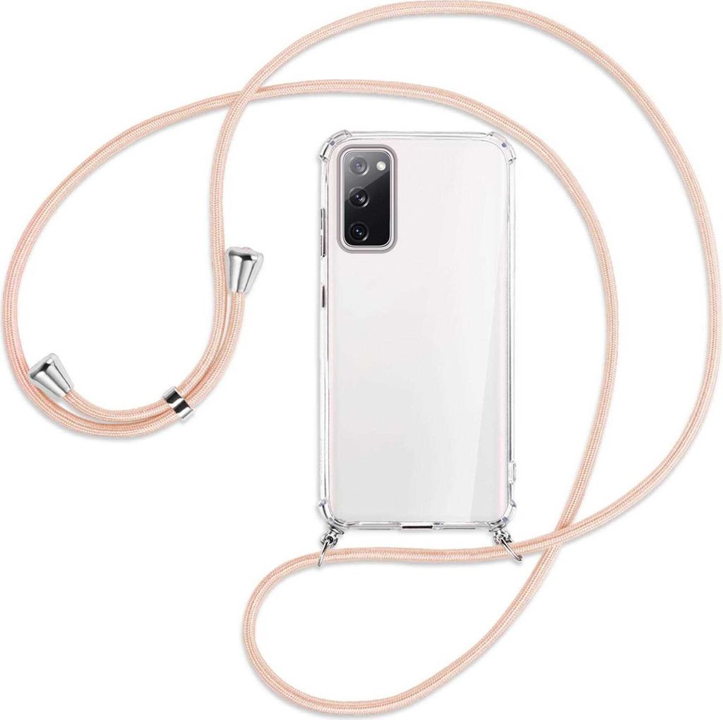 Handykette Backcover-Schutzhülle mit Band (Metall silberfarben) für Samsung Galaxy S20 FE / Lite - rose peach