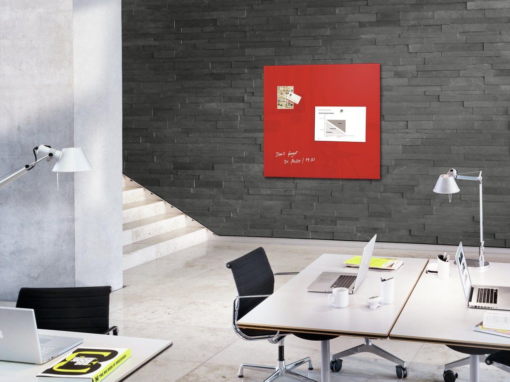 SIGEL GL202 Glas-Whiteboard / große Glasmagnettafel Artverum, 100x100 cm, rot