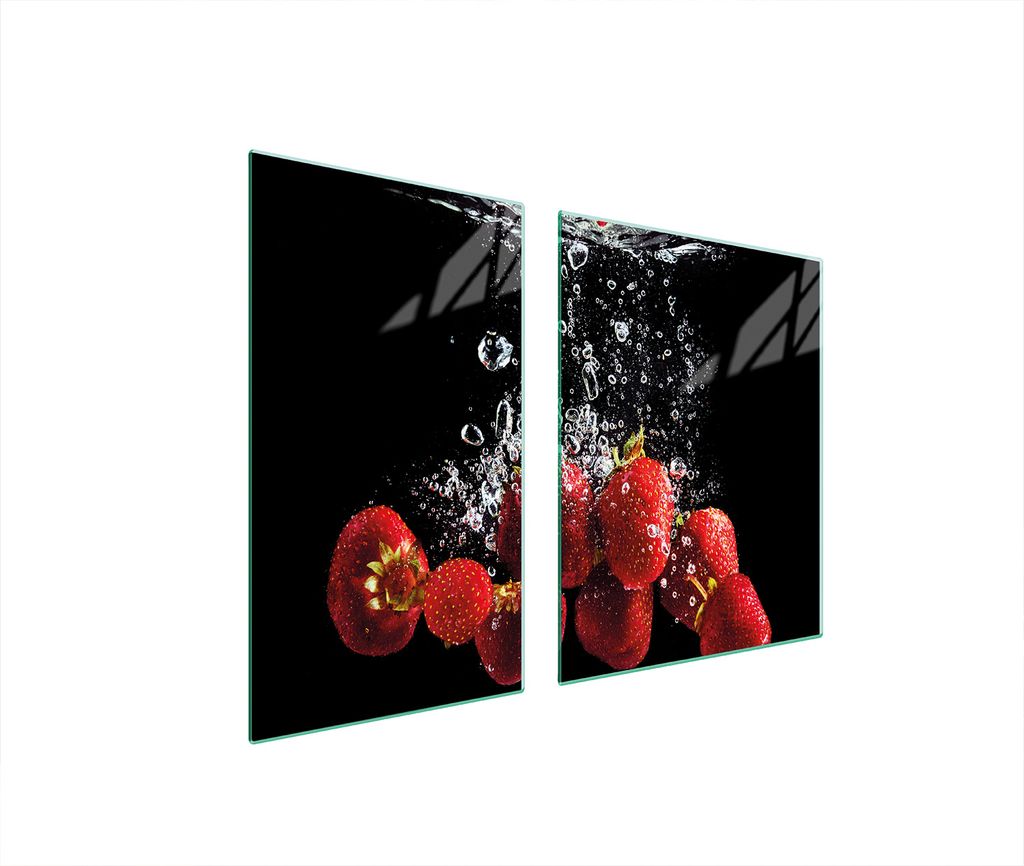 Glasplatte und Schneidebrett 100x52 Erdbeeren
