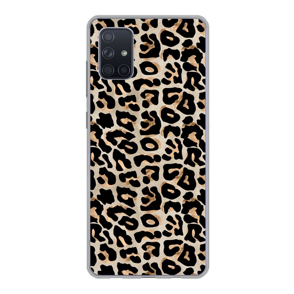 MuchoWow Handyhülle Schutzhülle Hülle für Samsung Galaxy A71 Pantherdruck - Braun - Luxus Silikon Softcase Handy Hülle - Kartenbesitzer