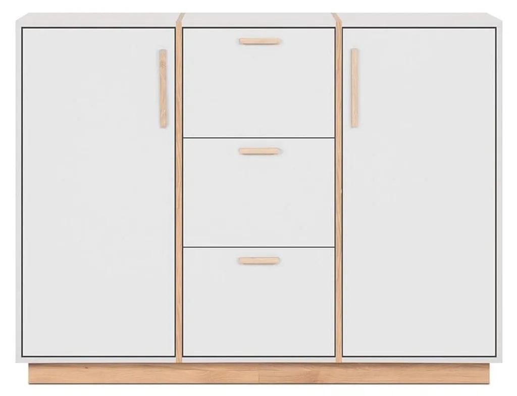 Bahut de Rangement 125 cm Blanc et Chêne avec 3 Tiroirs Style SPLIT
