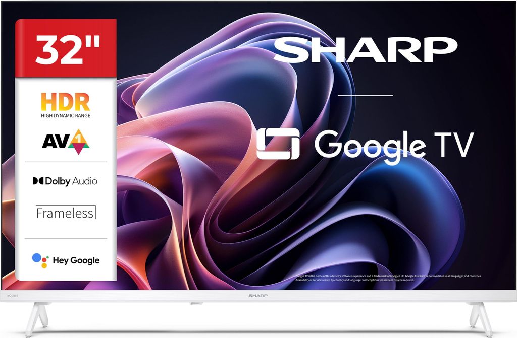 Sharp 32HF2265EW 32 Zoll HD Fernseher Weiss Frameless Google TV Bluetooth HDR10 Triple Tuner