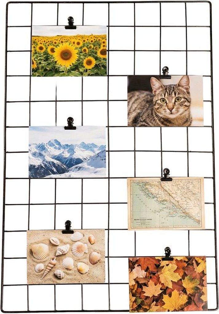VALEVO Fotogitter Wand – Wandgitter Metall – Fotowand Gitter – Wanddekoration mit 6 Clips – Fotogitter Schwarz – Wandgitter für Fotos...