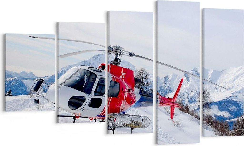 Bild auf Leinwand - Leinwandbild - Hubschrauber Berge Gipfel Winter - 100x60cm - Wand Bild - Wanddeko - Leinwanddruck - Bilder - Kunstdruck - Leinw...