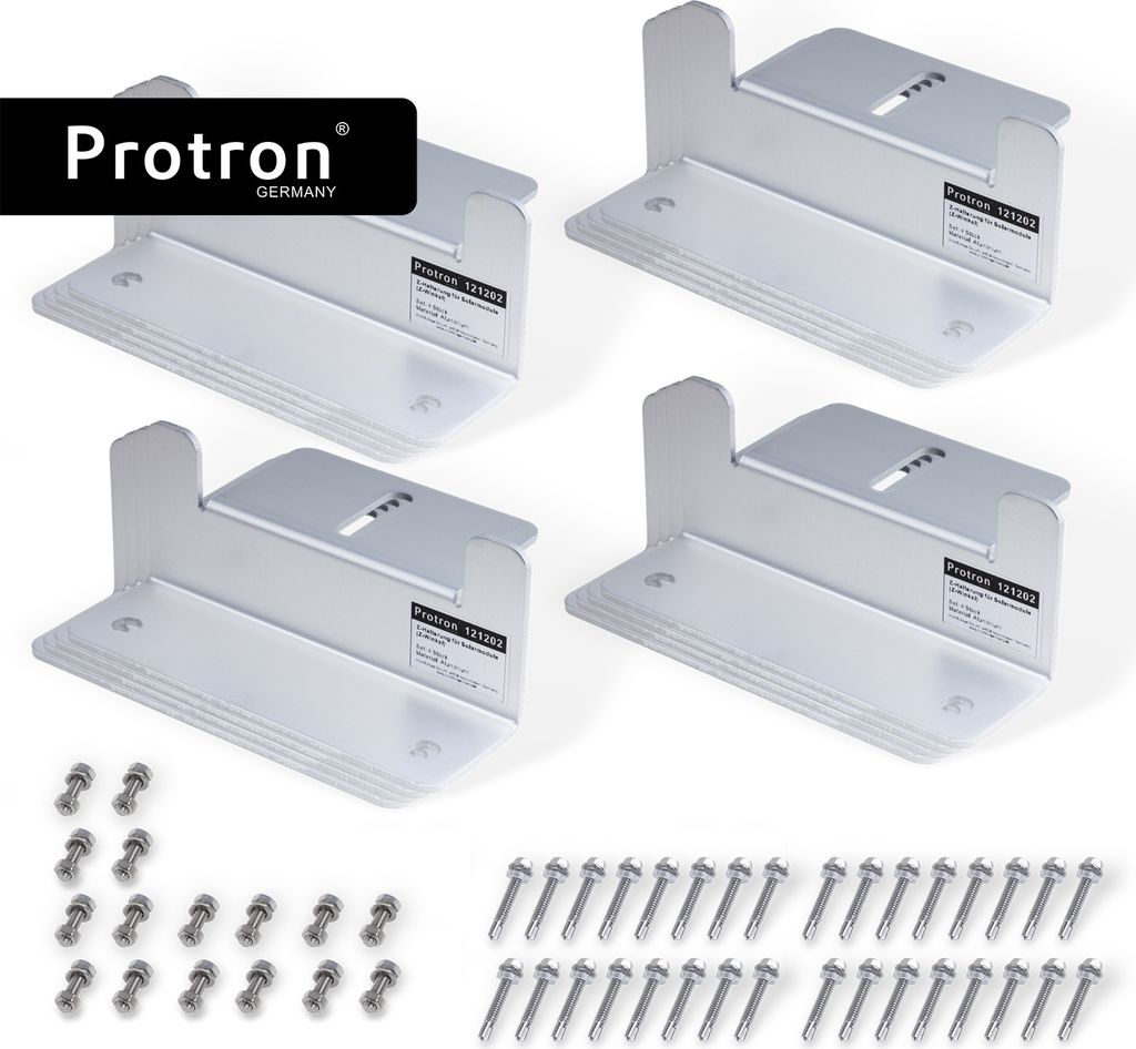 4x 4er Set Protron Z-Halterungen für Solarmodule Befestigunswinkel PV Wand Dachmontage Halterung, Z-Winkel aus Aluminium - 16 Stück, MwSt.-Ermä...
