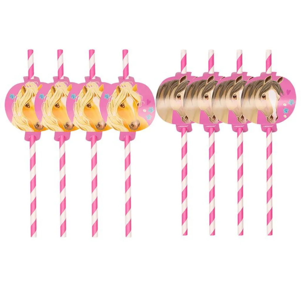 Amscan Pretty Pony 8 Pailles en Papier Roses Motif Cheval pour Anniversaire