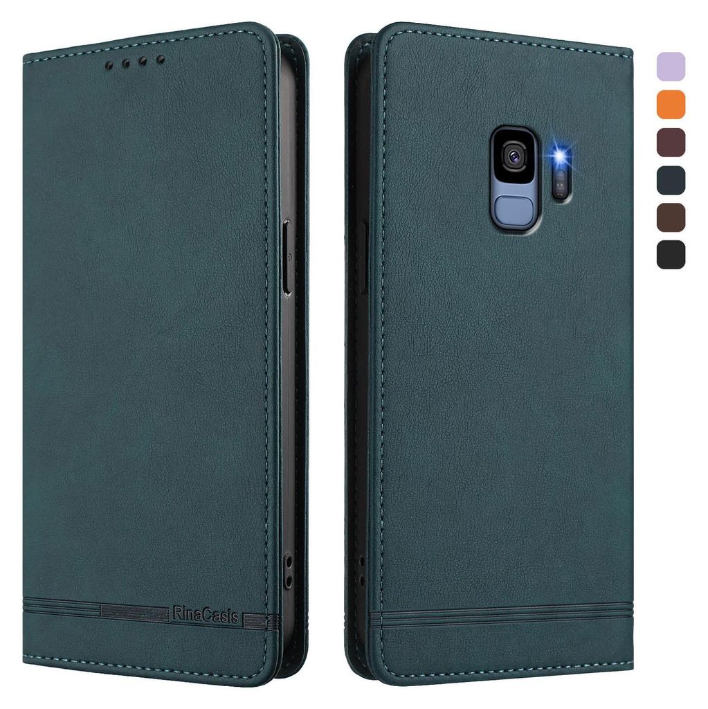 Hülle für Samsung Galaxy S9, Retro Kunstleder Ständer Klapphülle mit Kartenfächer und Magnetische Grün