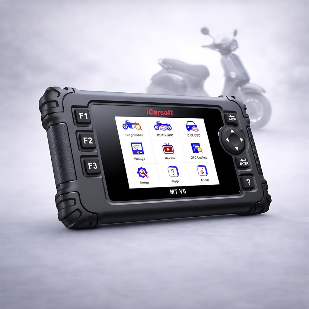 OBD2 Diagnosegerät Scanner iCarsoft MT V6 kompatibel mit VESPA Motor Roller Roller inkl. Adapter & e Updates