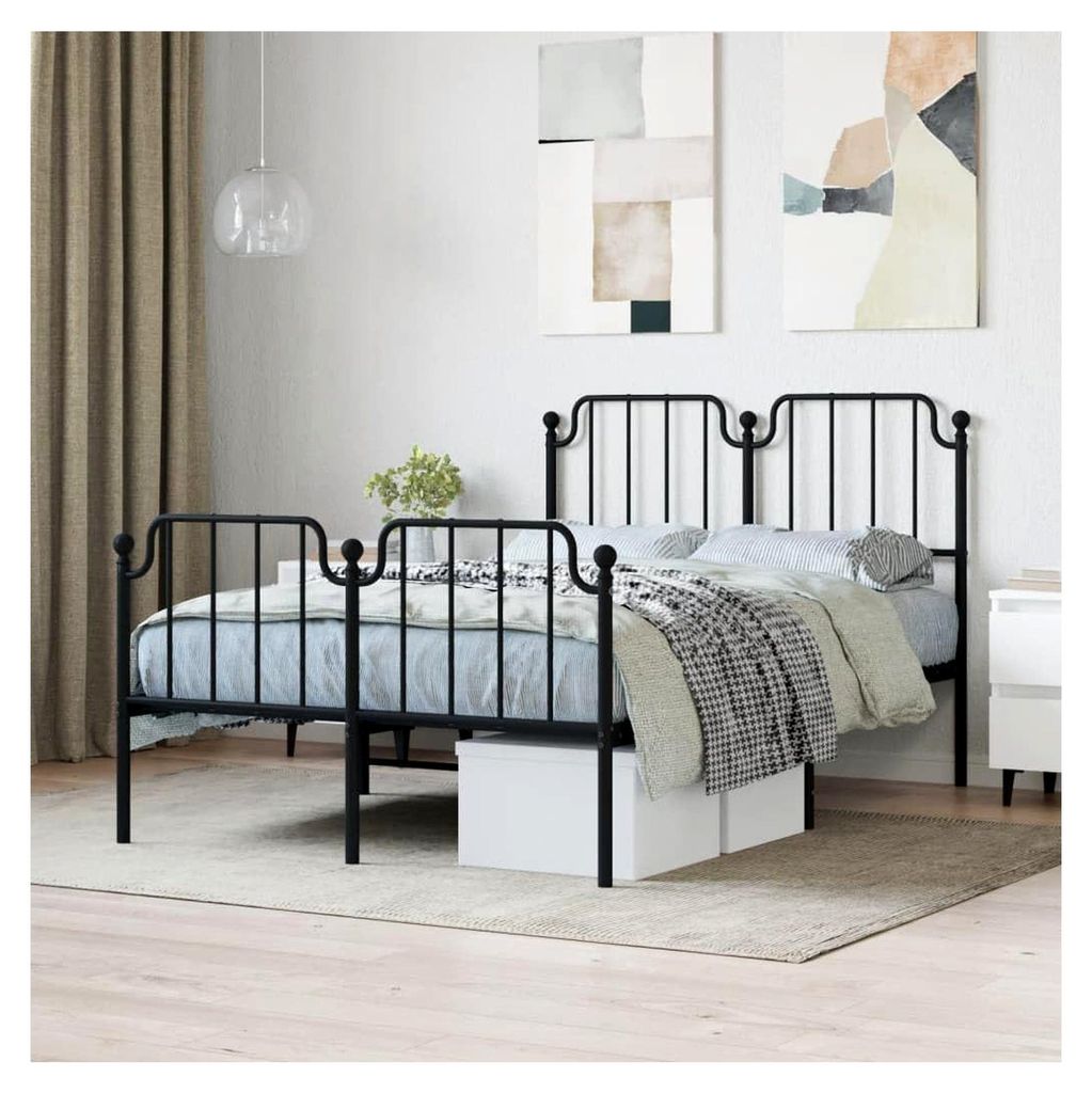 Bettgestell mit Kopf- und Fußteil aus Metall in Schwarz 120x200 cm