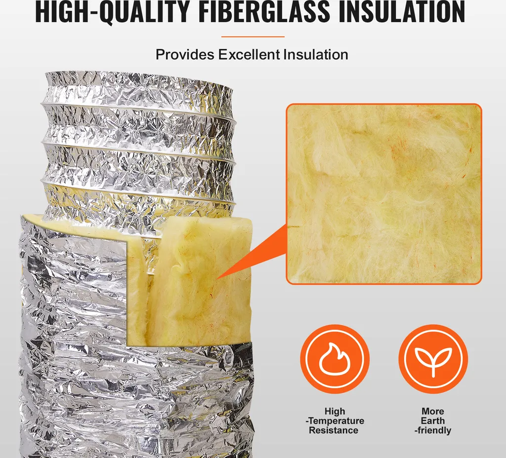 SucceBuy tubo di scarico per asciugatrice, condotto flessibile isolato da 127 mm, lungo 7,62 m con 2 morsetti, robusta protezione a 3 strati per riscaldamento HVAC, raffreddamento, ventilazione, aria di scarico, R-4,2, ritardante di fiamma - 2