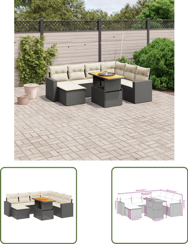 The Living Store 8-tlg. Garten-Sofagarnitur mit Kissen Produktbild 