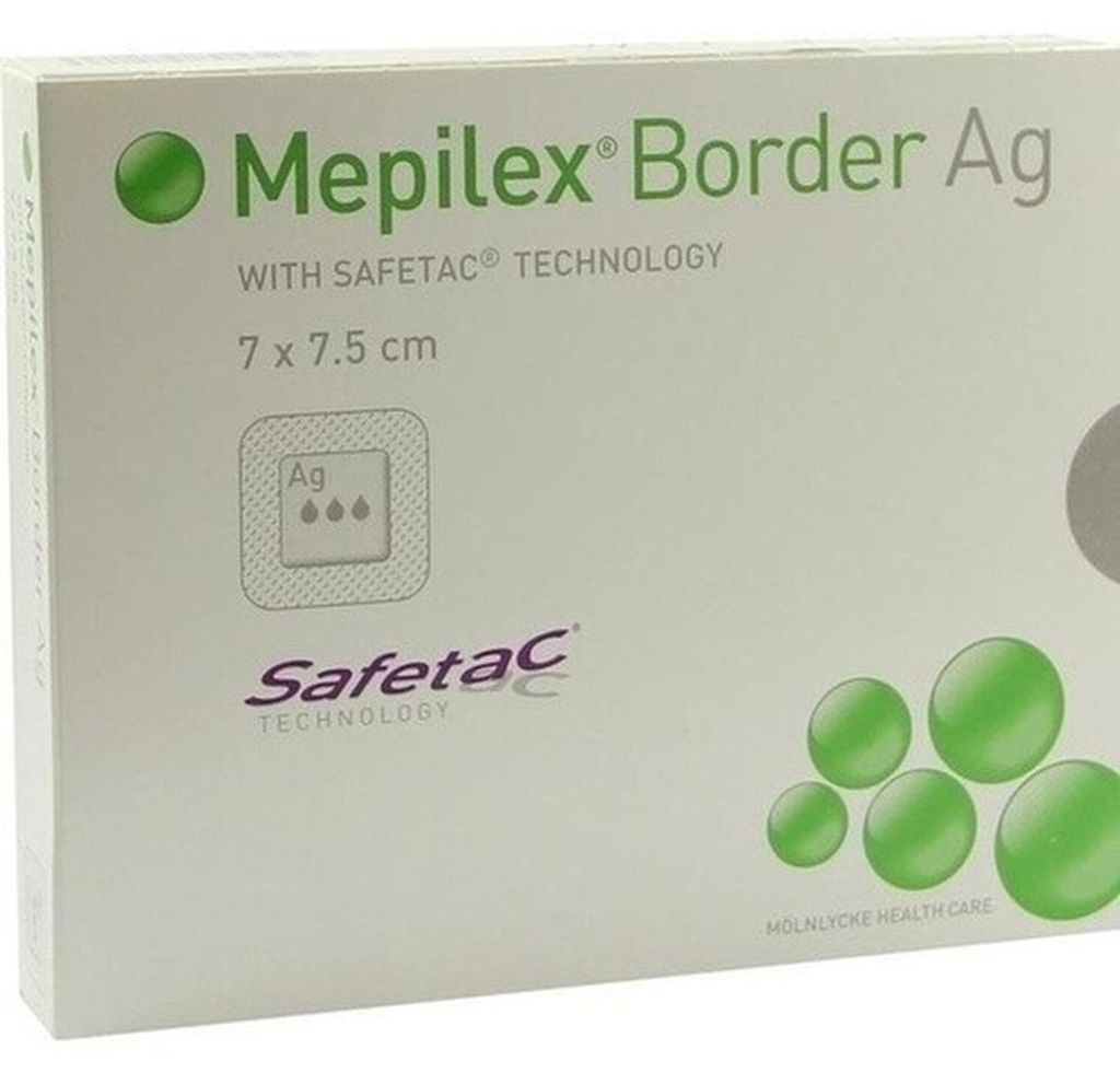Mepilex Border Ag schuimverband, 7 x 7,5 cm, 5 stuks. Productafbeelding 
