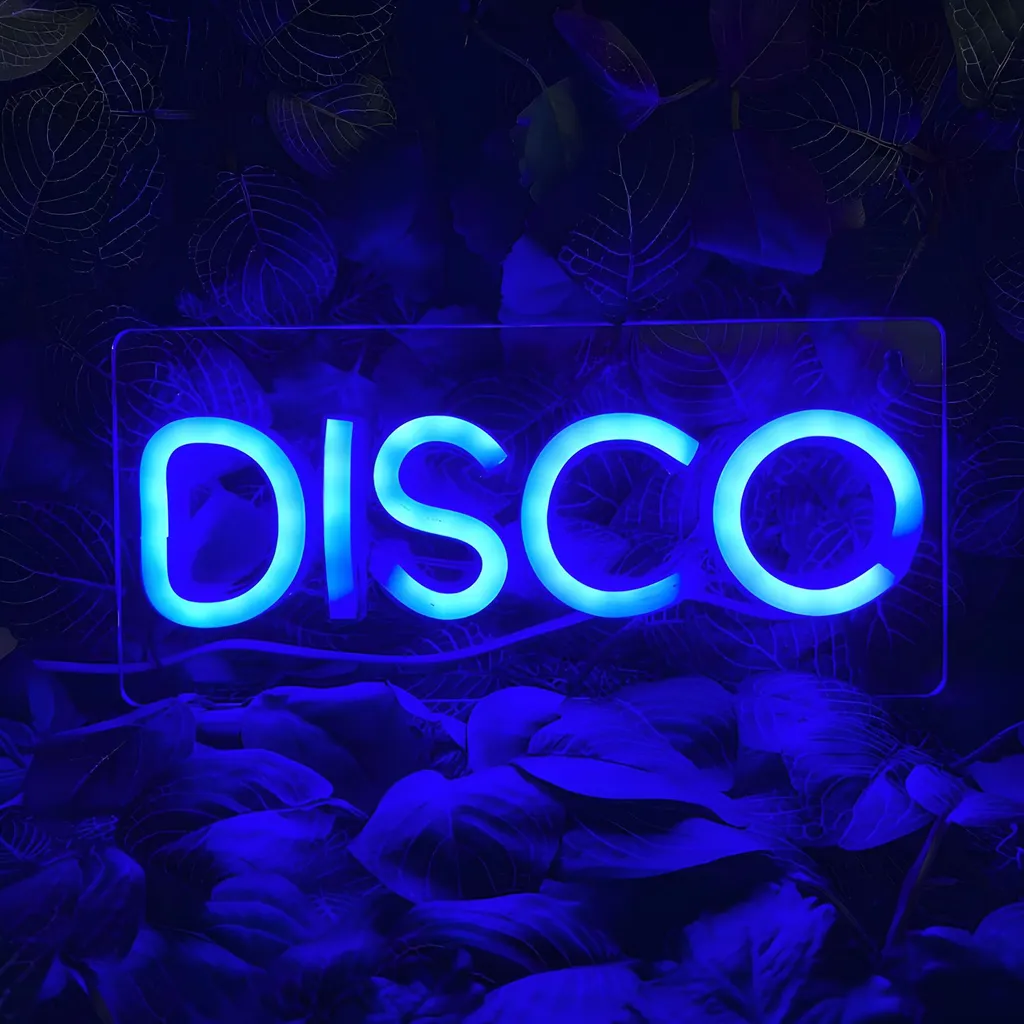 Déco Murale DISCO Bleu - Enseigne Lumineuse LED pour Fête et Salon 24cm