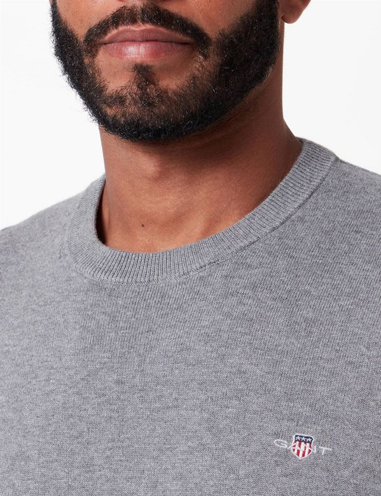Gant Pullover Rundhalsausschnitt grau einfarbig Baumwolle normale Passform