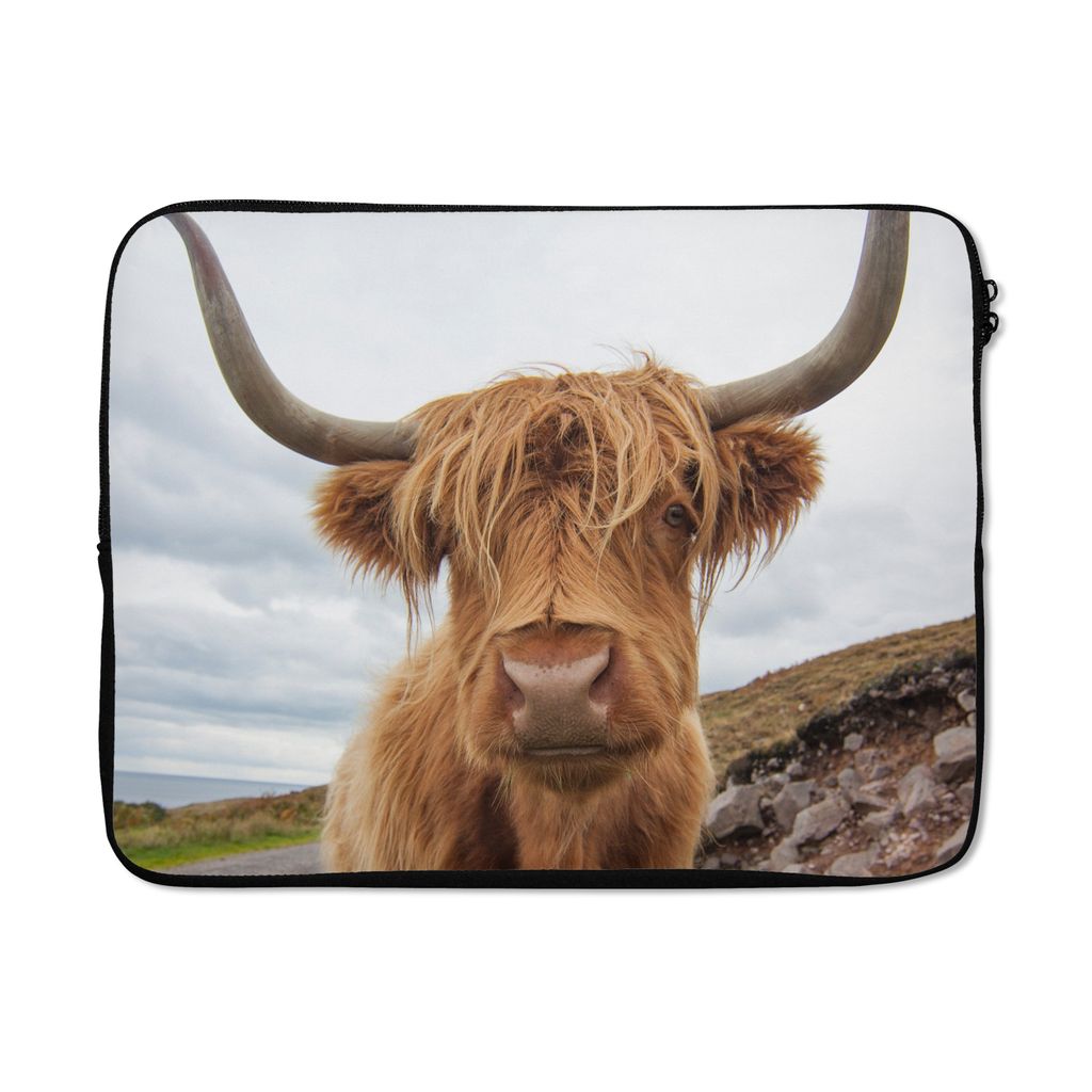 MuchoWow Laptop Hülle 17 Zoll Laptoptasche Schottischer Highlander - Hörner - Berg - Zipper - Schutzabdeckung