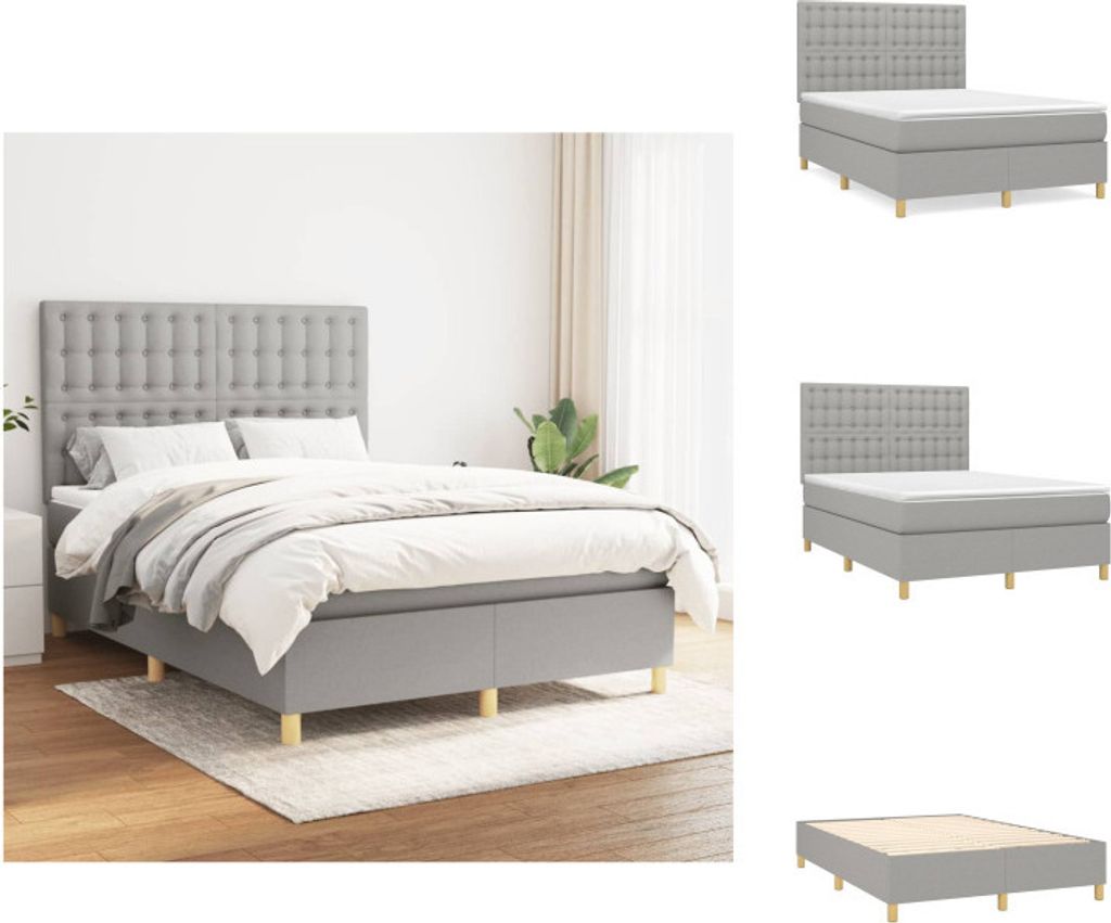 vidaXL Boxspringbett mit Matratze Hellgrau 140x200 cm Stoff - Betten & Bettgestelle