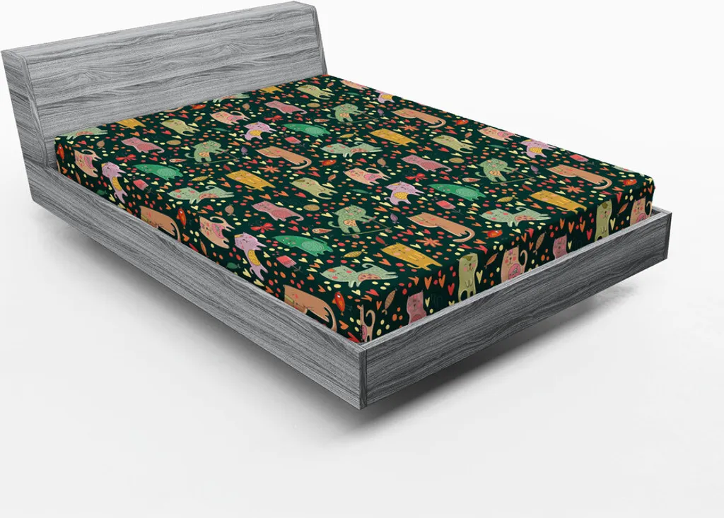 Drap-housse 180x200 anti-plis et facile d'entretien, motif chat joyeux