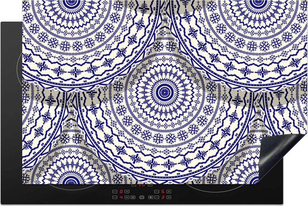 KitchenYeah Herdabdeckplatte Design - Delfter Blau - Muster , 80x52cm, Küche Deko, Glaskeramikkochfeld Herdabdeckung, Abdeckplatte fùr Kochfeld