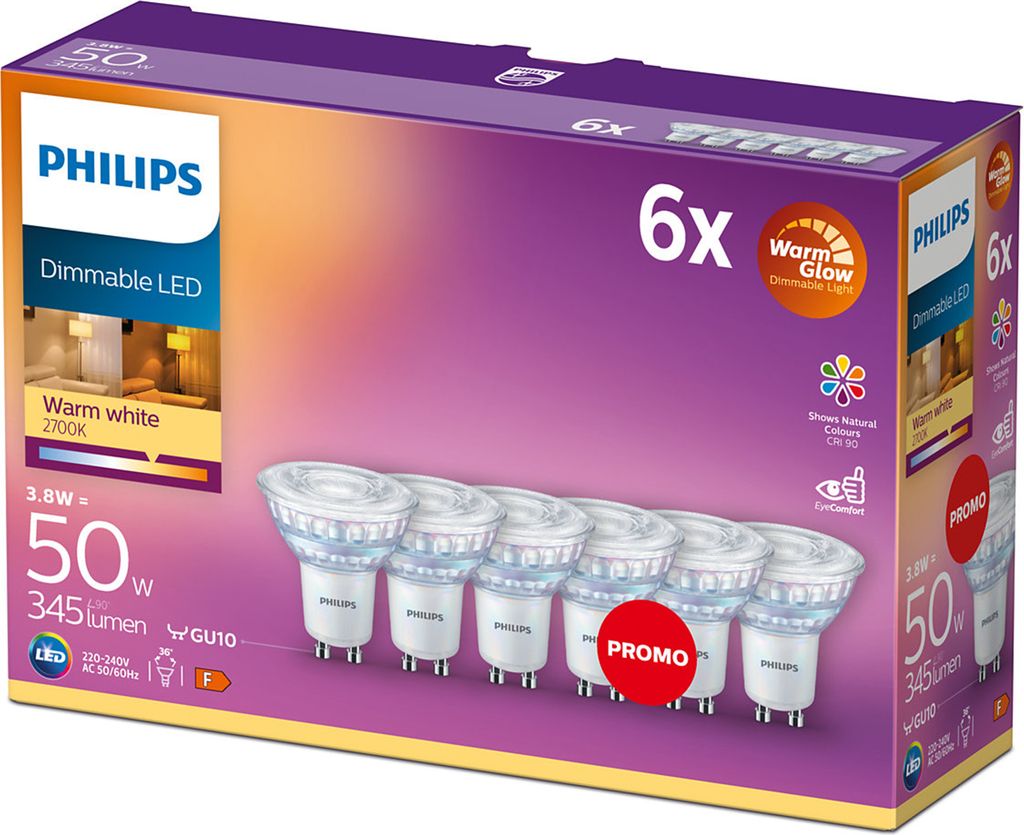 6er-Pack LED GU10 50W Dimmbar WarmGlow Produktbild 