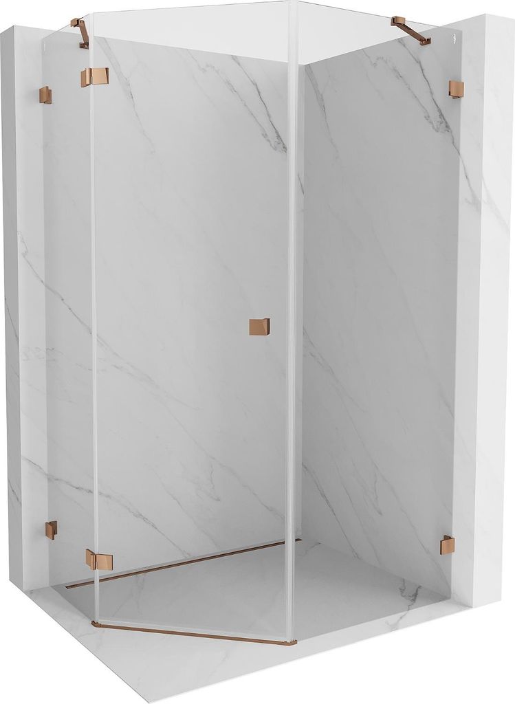 Mexen Lunar Fünfeck-Duschkabine, links öffnend, 80 x 90 cm, transparent, Roségold - 831-080L-090P-60-00-L