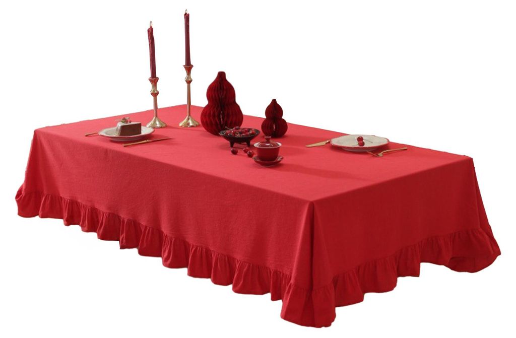 Einfarbige, gerüschte Tischdecke aus Baumwollmischgewebe im rustikalen Stil, rechteckig/quadratisch, für Landhausküche, Esszimmer, Terrasse oder...