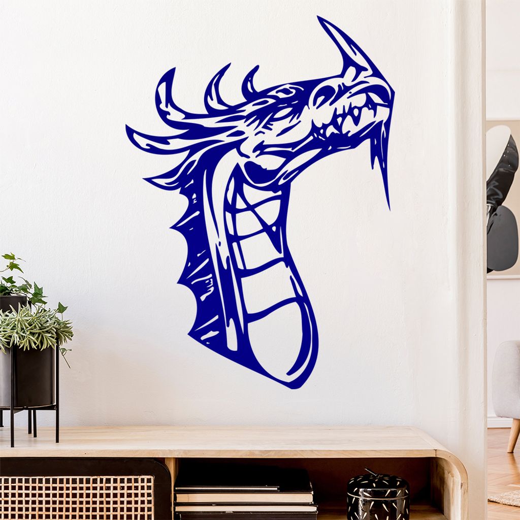 Drachen Kopf Wandtattoo in 6 Größen - Wandaufkleber Wall Sticker - Dekoration, Küche, Wohnzimmer, Schlafzimmer, Badezimmer