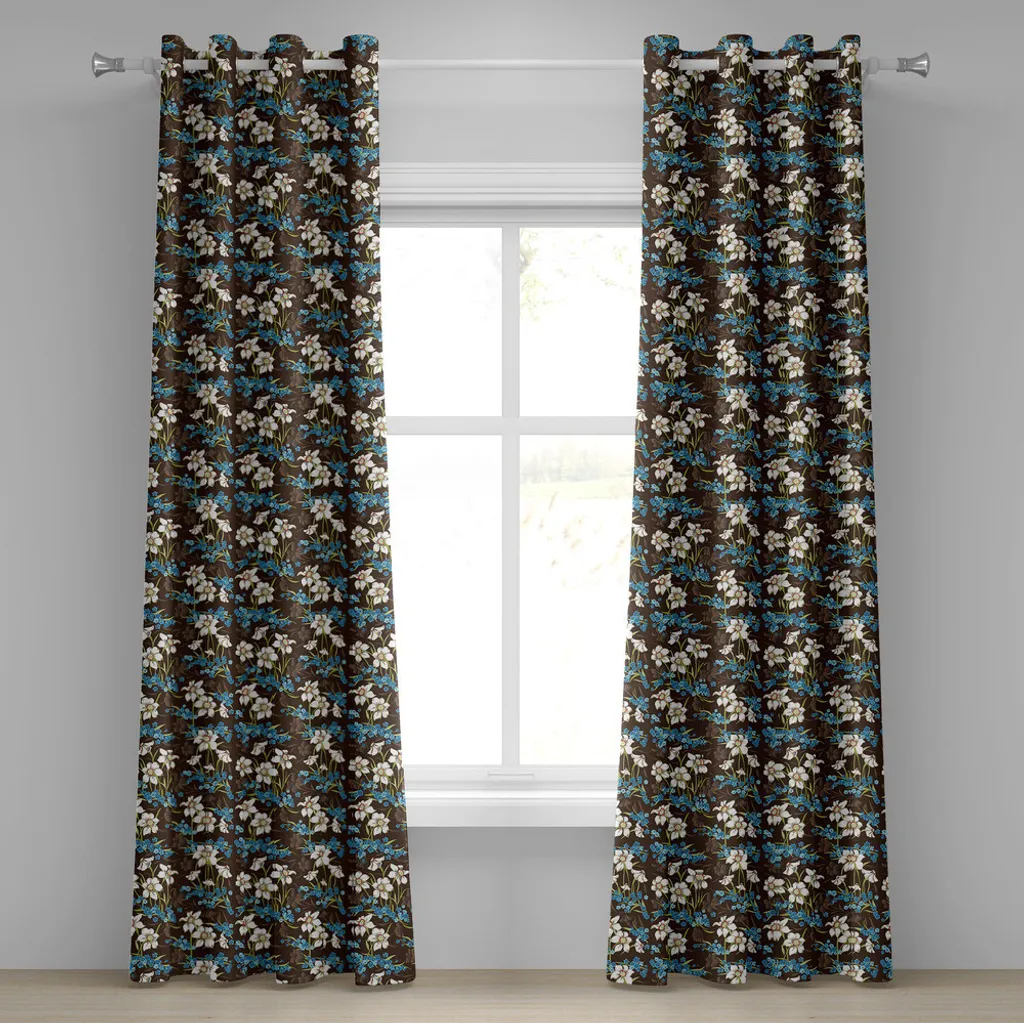 Rideau à œillets ABAKUHAUS 280x175 cm Marron Bleu Motif Jonquilles