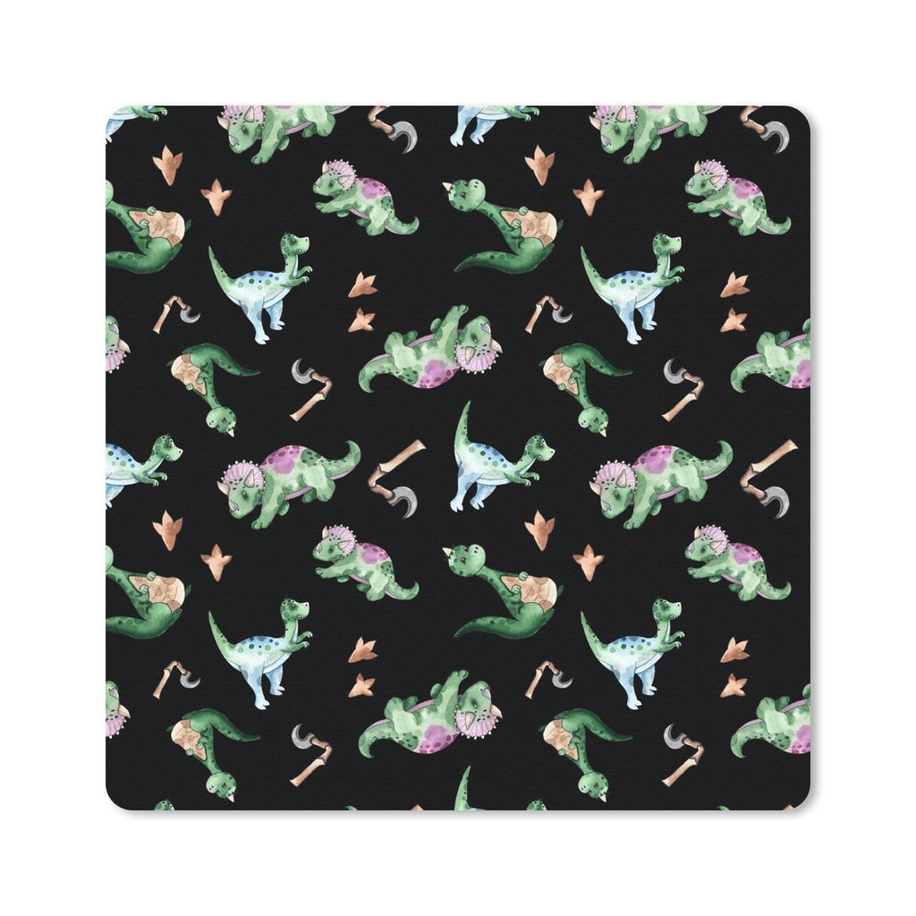 MuchoWow Mauspad Mousepad Kinderzimmer - Schwarz - Dinosaurier - Jungen - Mädchen - Kinder 30x30 cm - Mousepads - Maus Mat - Pad - Mausunterlage...