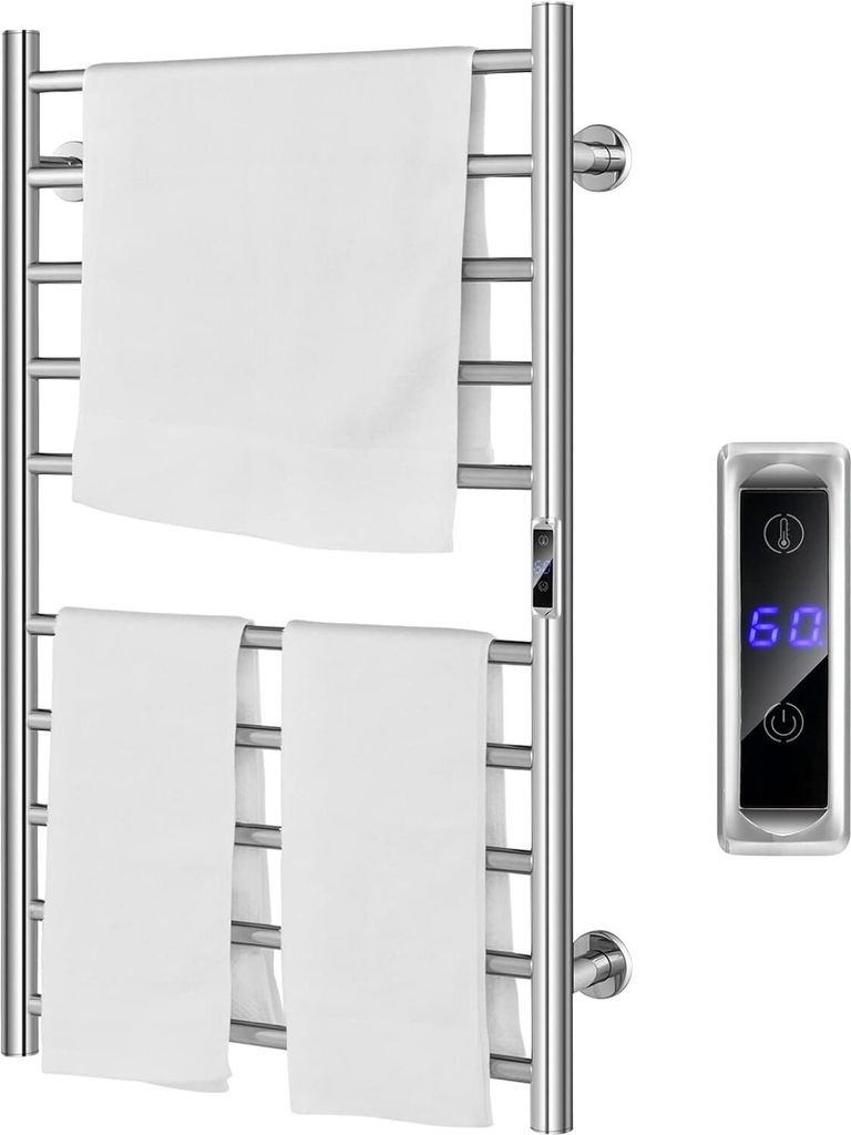 GOPLUS Handtuchheizkörper, elektrischer Handtuchwärmer aus Edelstahl, Handtuchtrockner mit LED-Touchscreen & Thermostat (53 x 11 x 86 cm, Silber)