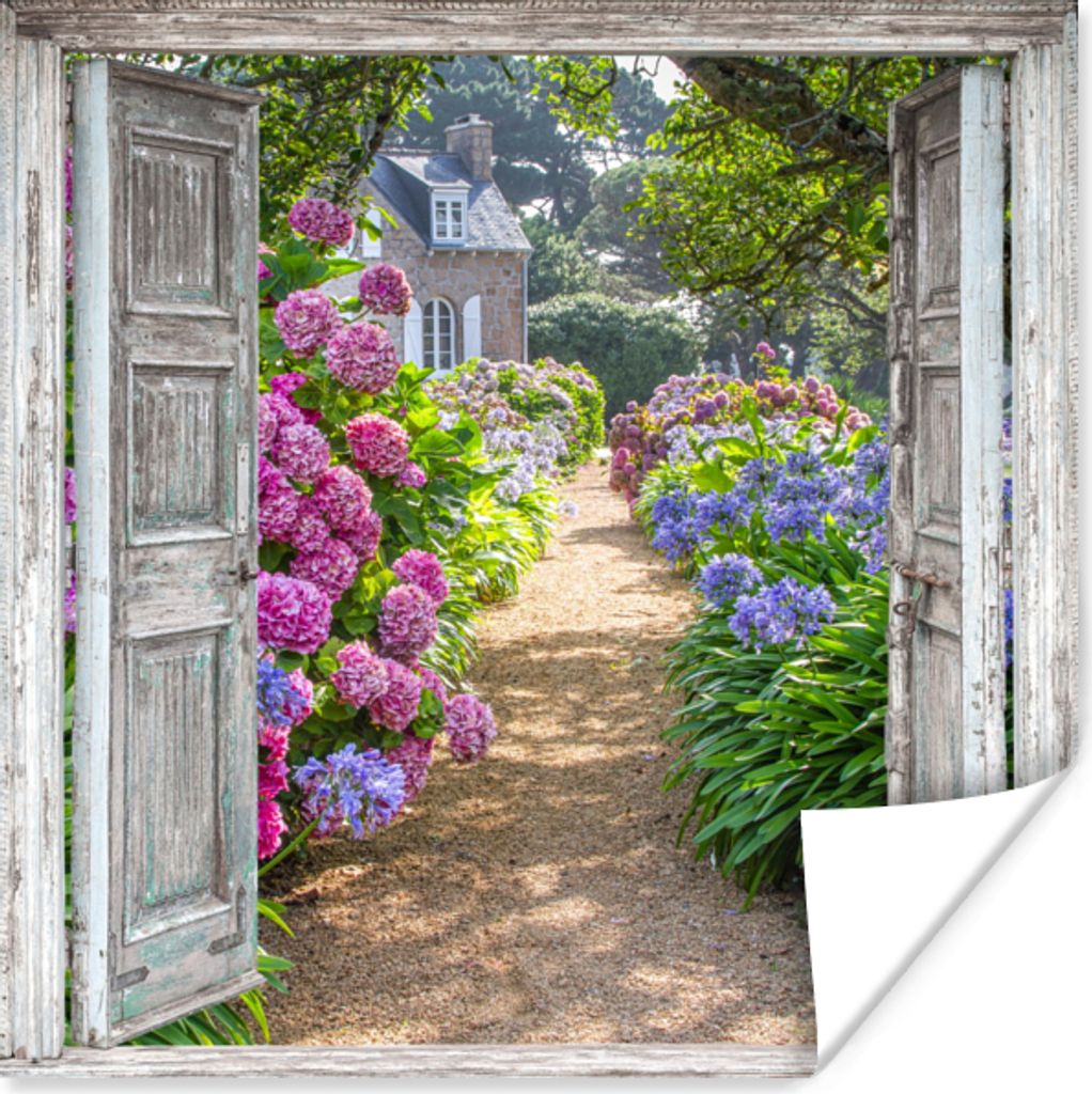 MuchoWow Poster Durchblick - Hortensie - Blumen 75x75 cm - Wand Dekoration