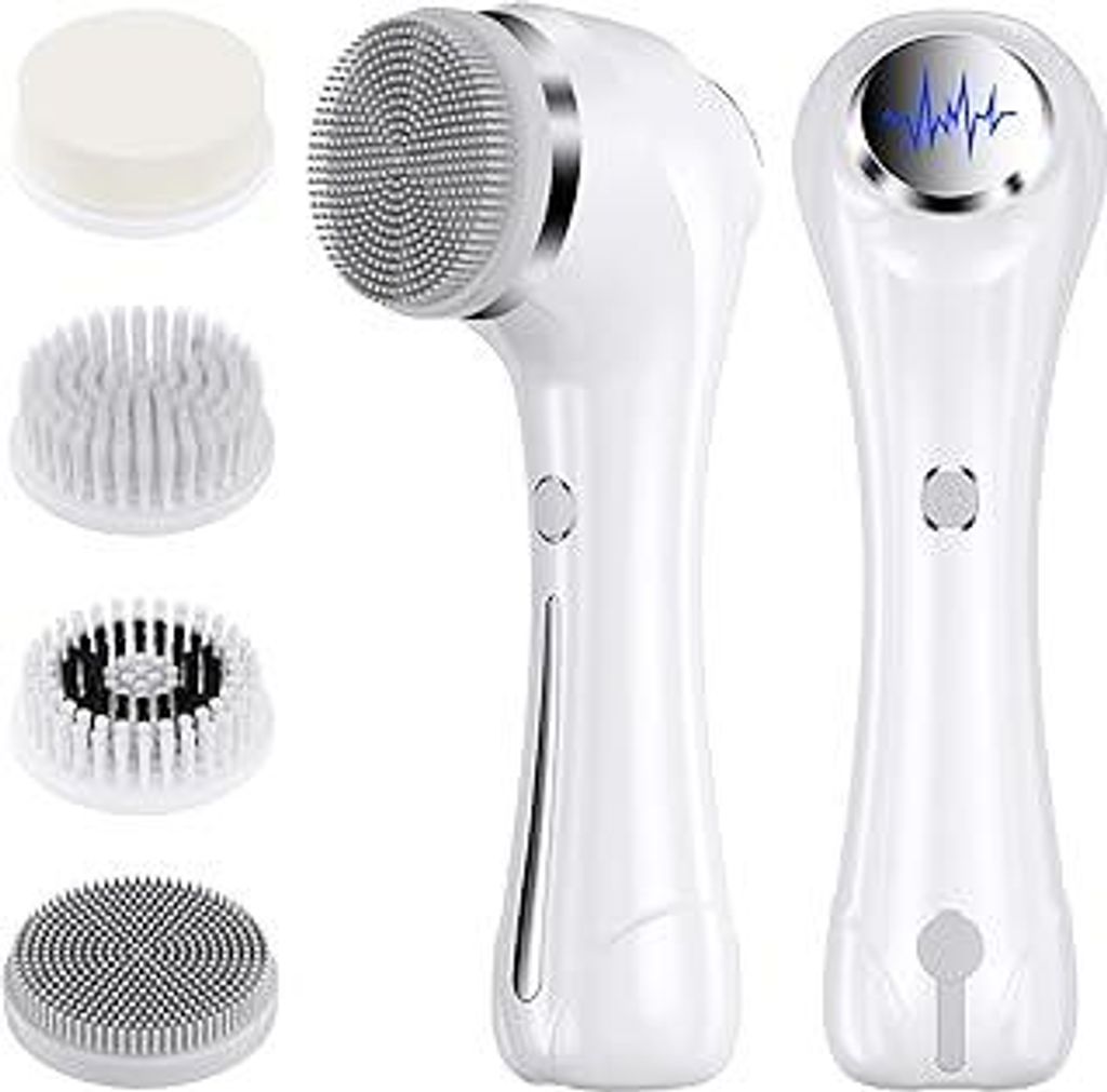 Rkdely Elektrische Gesichtsreinigungsbürste, 3 in 1 Gesichtsbürste Mit 4 Bürstenköpfen, EMS Gesichtsmassagegerät mit Heizung Wasserdichte Gesi...