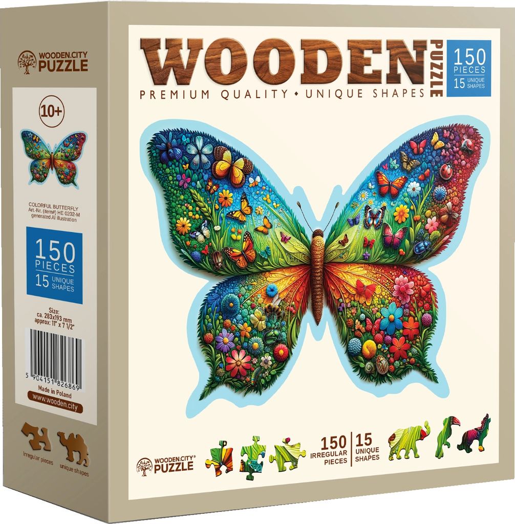 WOODEN CITY Puzzle en bois Papillon coloré 150 pièces Image du produit 