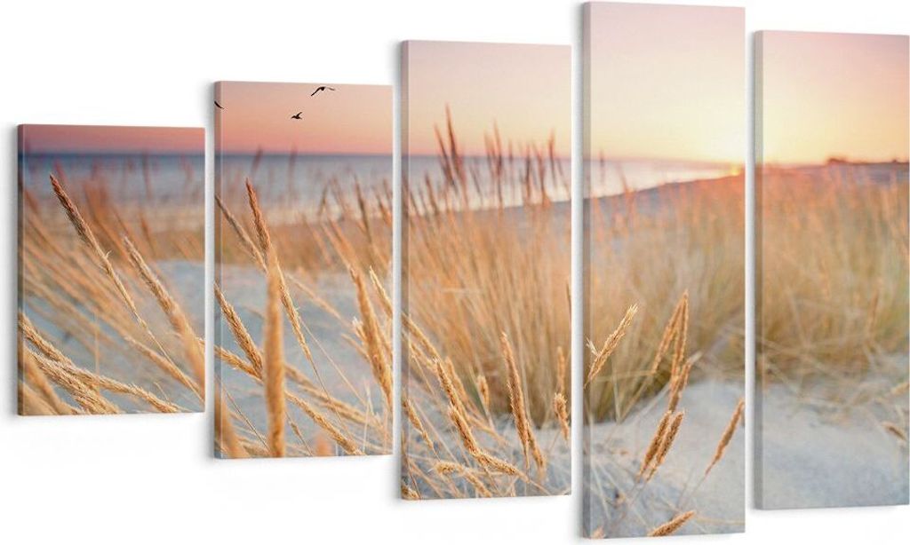Bild auf Leinwand - Leinwandbild - 5 Teile - Sonne Vögel Sand - 100x60cm - Wand Bild - Wanddeko - Wandbilder - Leinwanddruck - Bilder - Wanddekora...