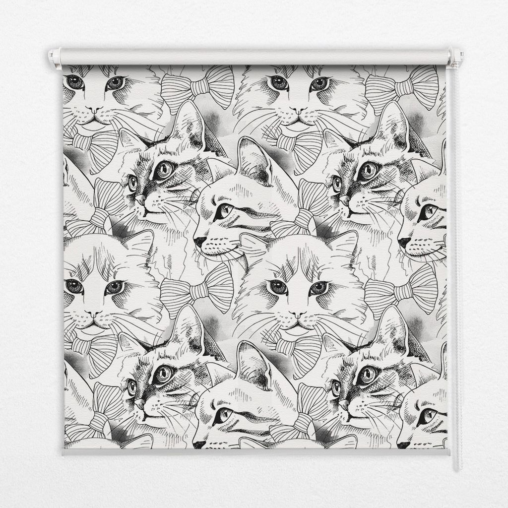 Seitenzug-Rollo Fensterrollo Jalousie - Lichtdurchlässig Springrollos - 60x140 cm - Gezeichnete Katzen