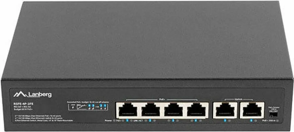 Switch ethernet 60W avec 4 ports injecteurs PoE+ au format rack