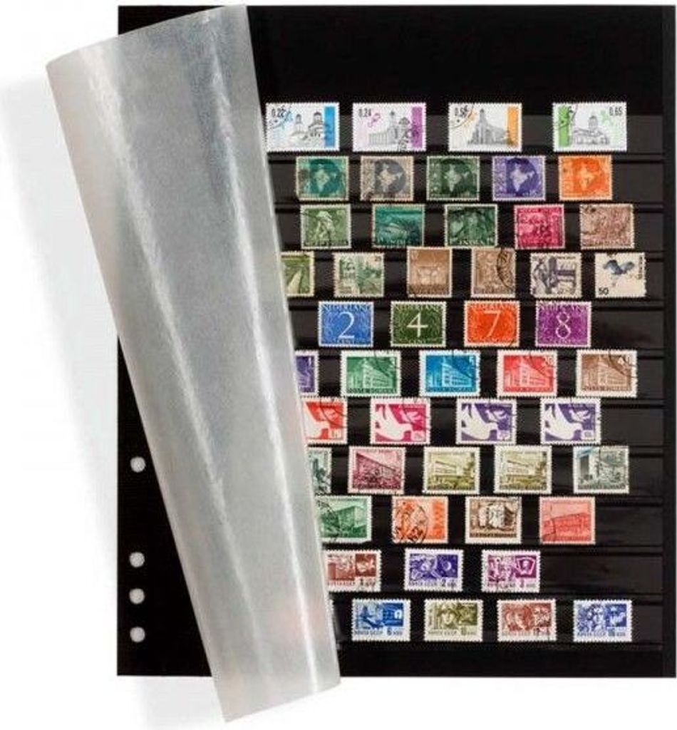 Einsteckblätter OMEGA, schwarzer Karton mit 11-Klarsichtstreifen und Pergamindeckblatt