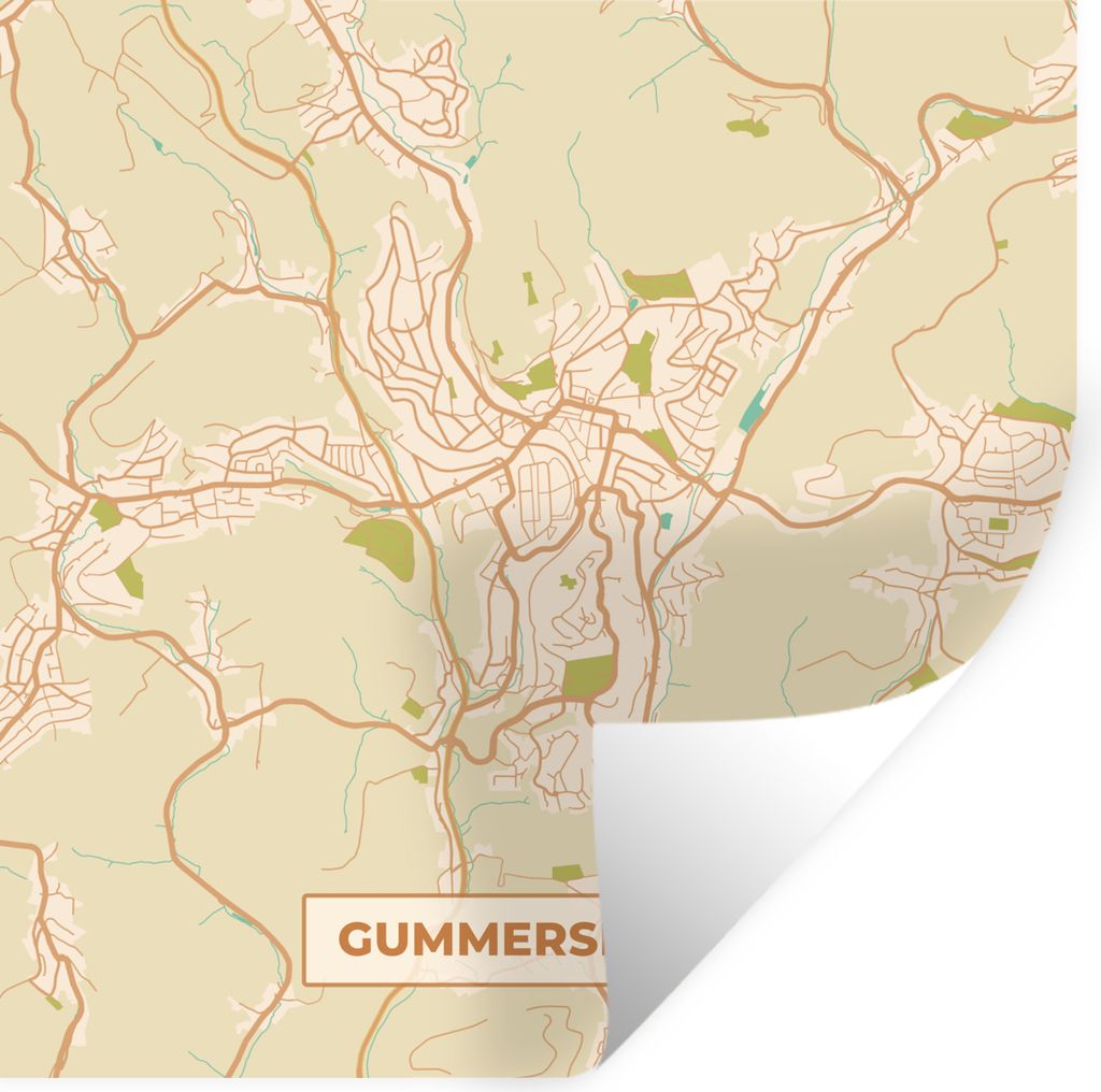 MuchoWow Wandtattoo Wandsticker Wandaufkleber Karte - Gummersbach - Stadtplan - Vintage - Karte 100x100 cm Selbstklebend und Repositionierbar - W...