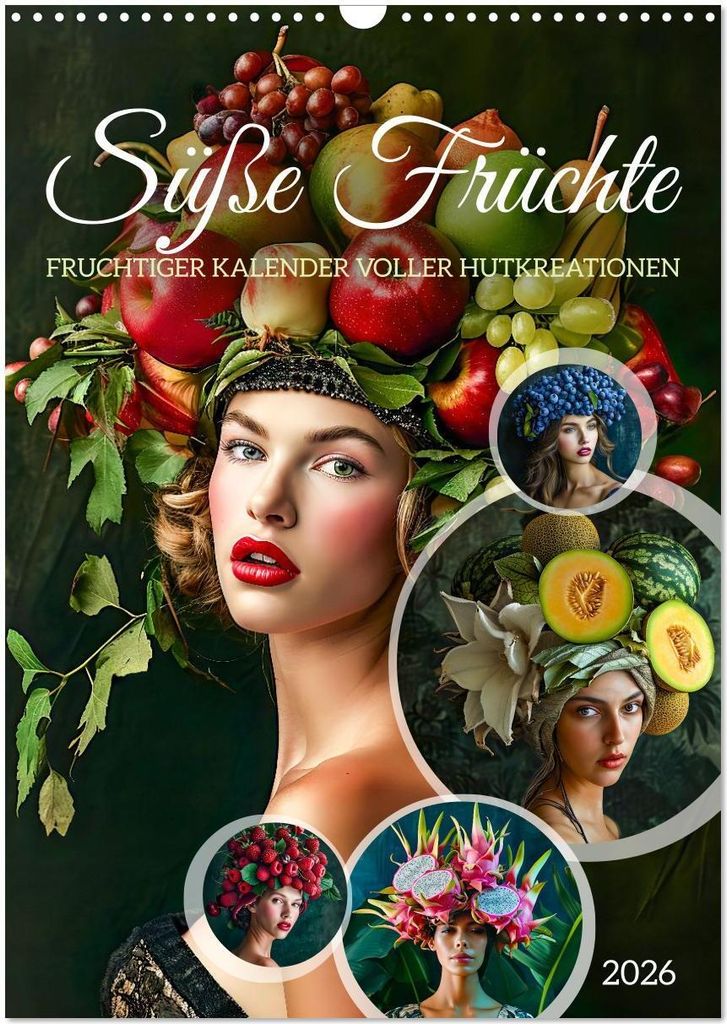 Süße Früchte - Fruchtiger Kalender voller Hutkreationen (Wandkalender 2026 DIN A3 hoch), CALVENDO Monatskalender
