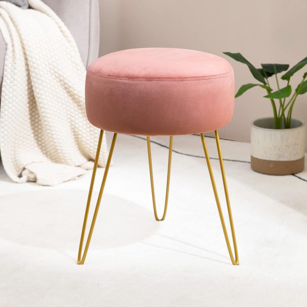 Samt Hocker rund - Schminkhocker - 1 Stück - rosa - Stoffbezug