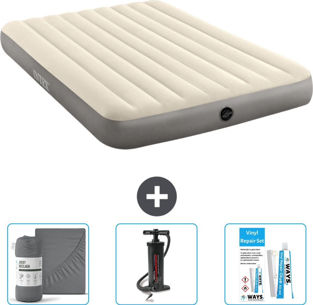 Intex Luftbett – 2 Personen – 152 x 203 x 25 cm – Beige – im Lieferumfang enthalten Spannbettuch - Pumpe en Reperaturset