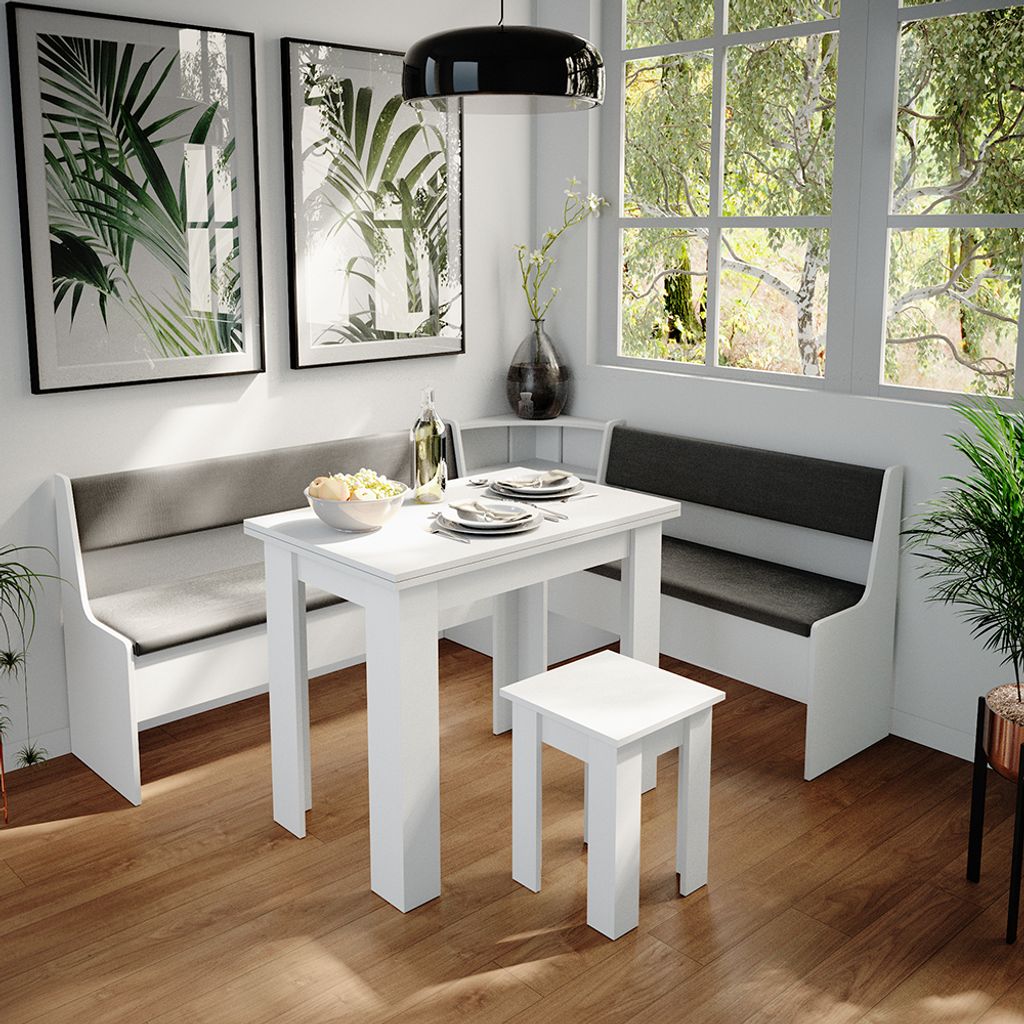Eckbankgruppe Vicco Roman Weiß 180 x 150 cm mit Tisch, Model 34311