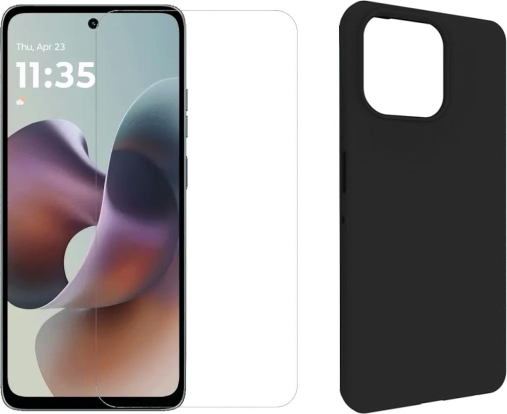 Für Motorola Moto G56 5G Silikon TPU Schutz Handy Hülle Schwarz + 9H Hart Glas