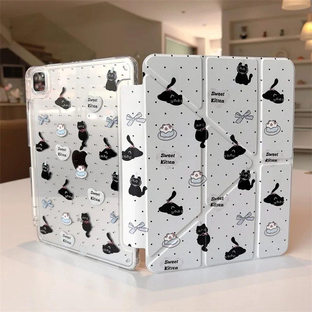 Tablet Hülle für iPad 11 A16 2025 Case Cover Tasche Stifthalter Y-Faltbar Punkte Katze