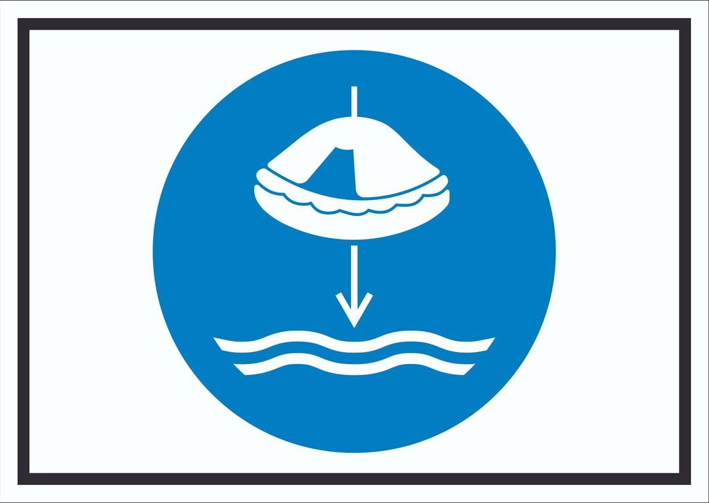 Rettungsfloß fieren beim Aussetzvorgang Symbol Schild A2 (420x594mm)