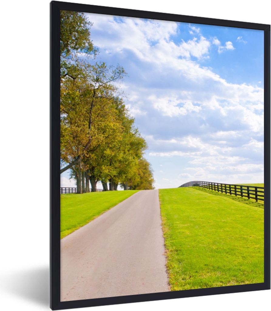 MuchoWow Gerahmtes Poster Wolken - Bäume - Straße 60x80 cm - Poster mit Schwarzem Bilderrahmen Wandposter Rahmen Foto Bilder - Premium - Wandde...