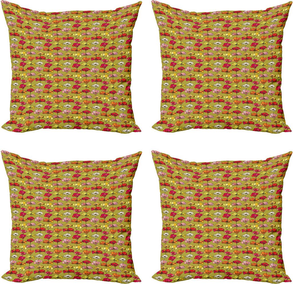 ABAKUHAUS Mohn Kissenbezug Set (4 Stück), Vintage Flourishing Poppies, Moderner Doppelseitiger Digitaldruck, 45 cm x 45 cm, Mehrfarbig