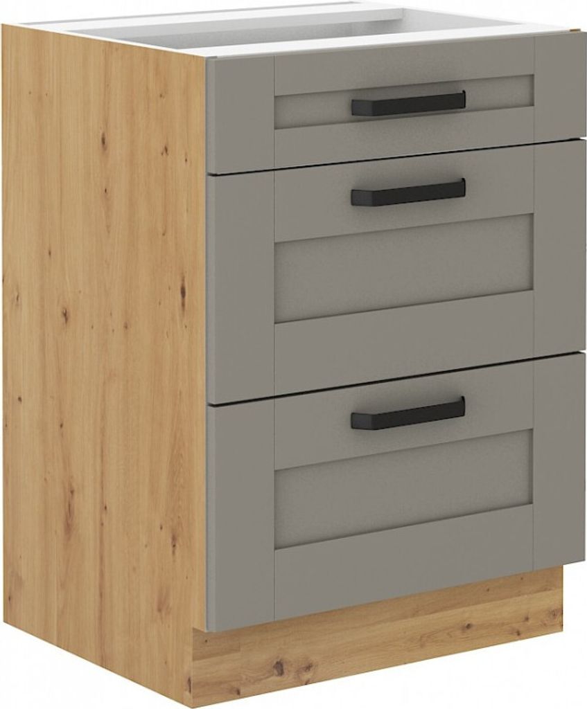 Schubladenschrank LAILI – Breite 60 cm, hellgrau / Eiche Artisan