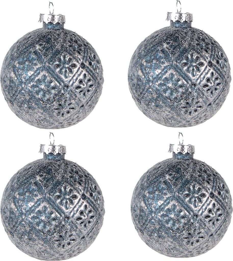 Clayre & Eef Weihnachtskugel 4er Set Ø 8 cm Blau Glas