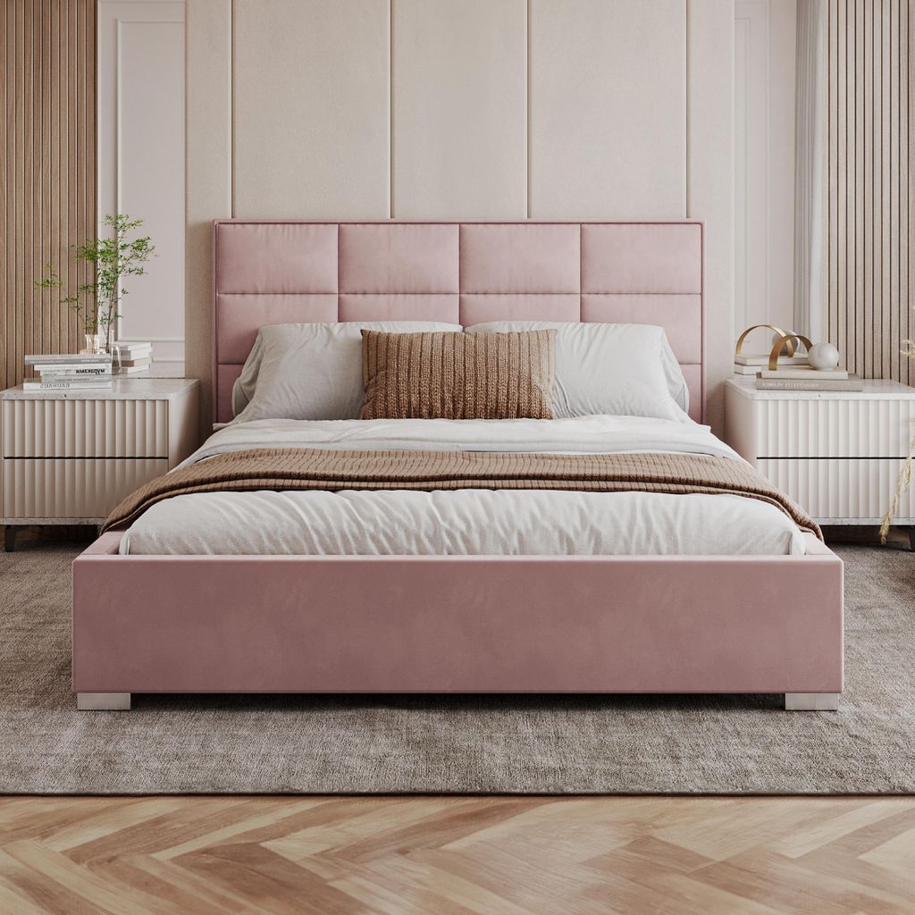 FDM Bett APOLLO Trinity 120x200 cm Polsterbett mit Lattenrost aus Metall Bettkasten Stauraumbett Samt altrosa